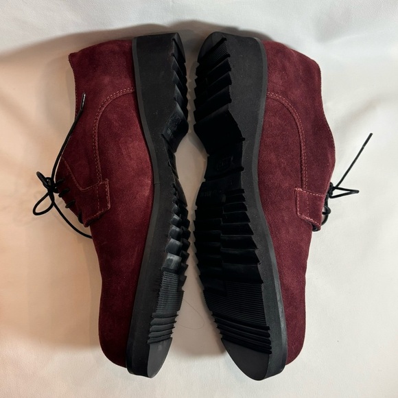 LA CANADIENNE Sz 7.5 Oxfords Brogues Lace Up Shoes Burgundy Suede Academia - Picture 6 of 9